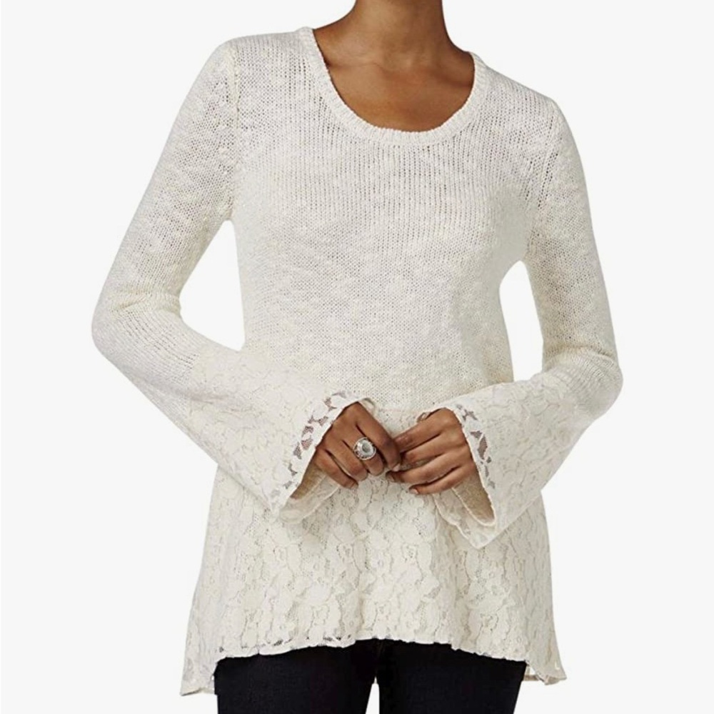 Cream Knit Sweater with Lace Detail